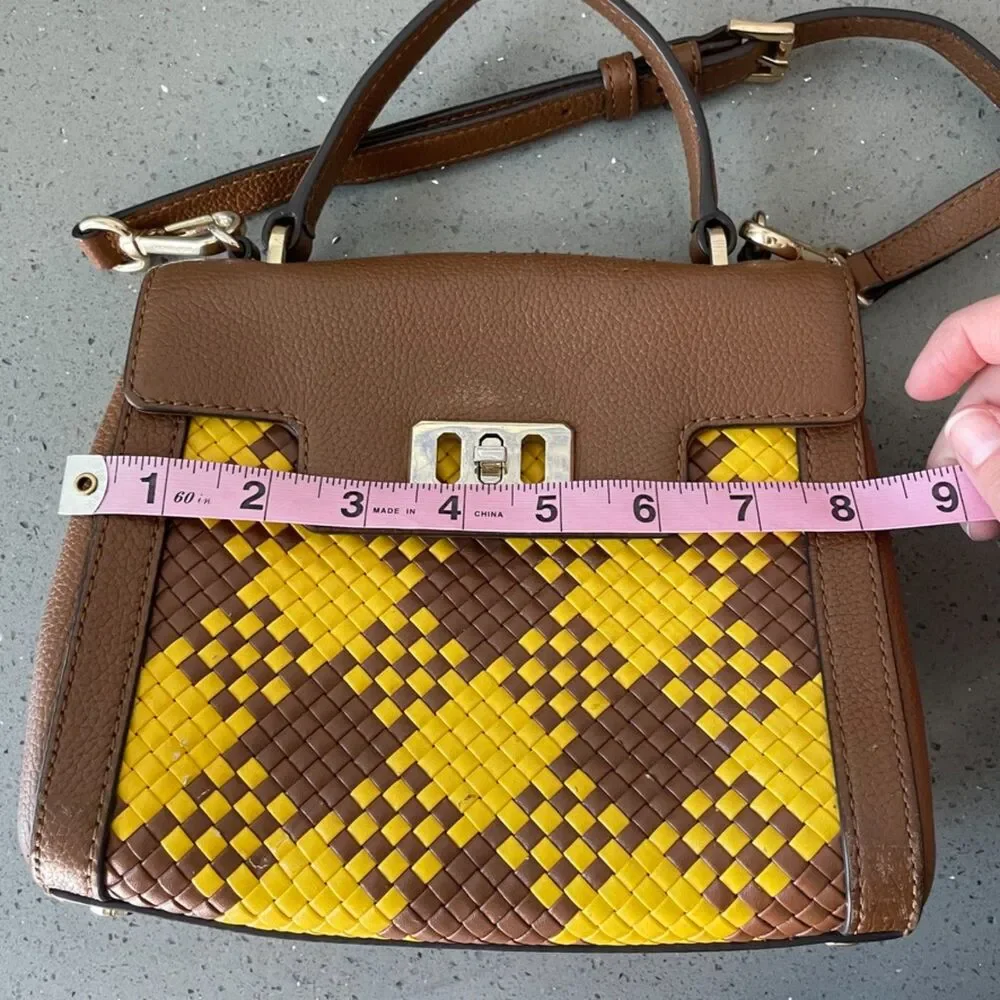 Michael Kors Mini Bag Karson Satchel Woven Brown Yellow Leather crossbody